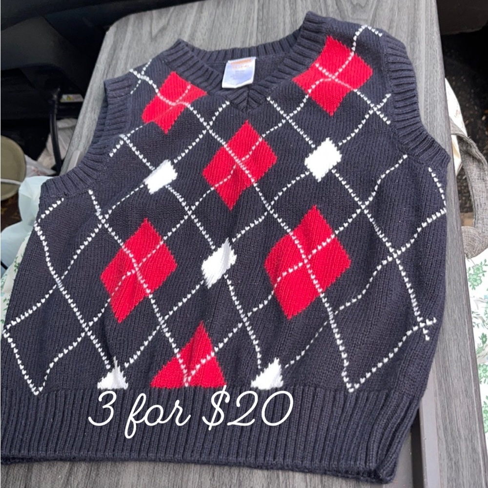 Gymboree red, black & white argyle sweater vest XS 3T-4T. 3itemsfor$20